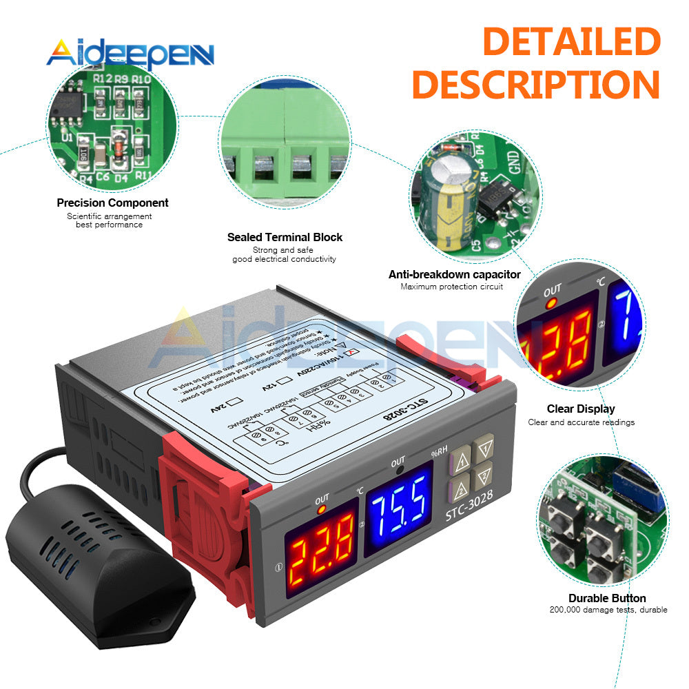 SHT2000 AC 110V 220V DC 12V 72V Digital Temperature Humidity Controlle –  Aideepen