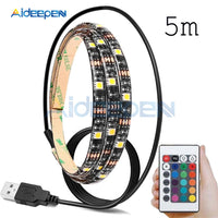 1M 2M 3M 4M 5M 5V USB Power LED Strip Light 5050 RGB 60LED/M TV Backlight Flexible Light Tape with 24 Key Remote on AliExpress