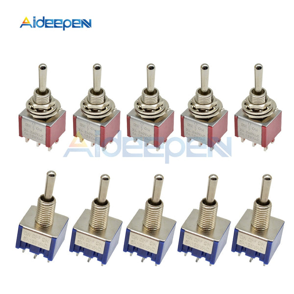 5pcs 10pcs Mini Auto MTS 203 Toggle Switch 6 Pins 3 Position Latching MTS203 ON OFF ON 125VAC 6A/5A 250VAC 3A/2A Mounting