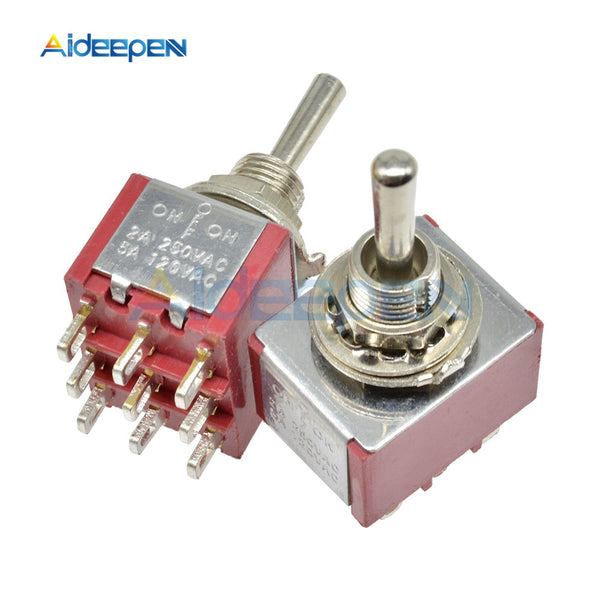 ON OFF ON 9 Pin 9 Position Mini Latching Toggle Switch 120V 5A 250V 2A MTS 303 13*16.8MM Silver Contactor