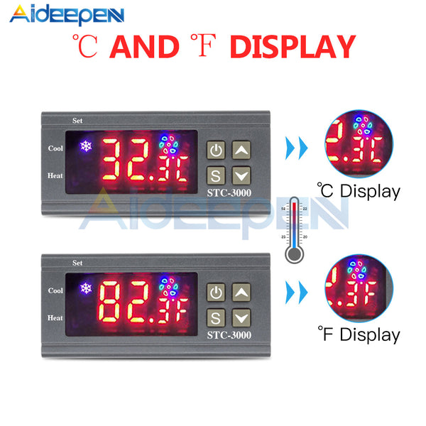 STC 3000 AC 110V 220V 10A Digital Temperature Controller LED Display Thermostat Heating/Cooling Control Instrument with Sensor