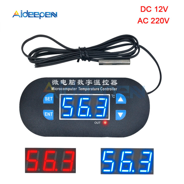 W1308 DC 12V AC 220V Red Blue LED Display Digital Thermostat Thermoregulator Temperature Controller Adjustable Cool Heat Switch