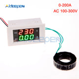 100A 200A 110V 220V Digital Ammeter Voltmeter Voltage Current Meter LCD Panel Red Green Display with AC Current Transformer