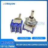 5pcs 10pcs Mini Auto MTS 203 Toggle Switch 6 Pins 3 Position Latching MTS203 ON OFF ON 125VAC 6A/5A 250VAC 3A/2A Mounting