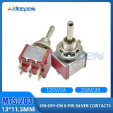 5pcs 10pcs Mini Auto MTS 203 Toggle Switch 6 Pins 3 Position Latching MTS203 ON OFF ON 125VAC 6A/5A 250VAC 3A/2A Mounting