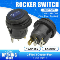 KCD1 Waterproof Rocker Switch Opening 20MM ON OFF 2PIN 3PIN Button Boat shaped Round Water proof Switches with Light