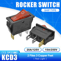 KCD3 Rocker Switch ON OFF ON OFF ON 2 Position 3 Position 2 Pin 3 Pin Electrical Equipment With Light Power Switch 15/16A 250VAC