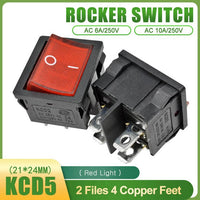 KCD5 Latching Rocker Switch 4 Pin 6 Pin ON OFF ON OFF ON 6A 250V Boat Power Switch Push Button with Light 21*24MM